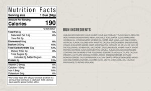 Ingredients and nutritional information for split top buns